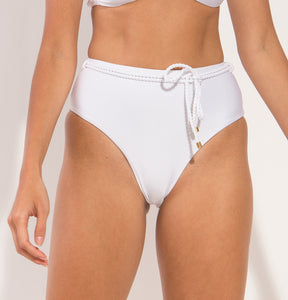 Bottom Shimmer-White Belted-High-Waist