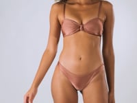Load and play video in Gallery viewer, Video: Rio De Sol Set Set Shimmer-Copper Bandeau-Joy Essential
